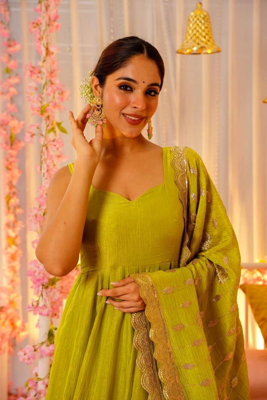 Liril Designer Roman Silk Anarkali Suit with Sequins & Zari Lace Work ClothsVilla