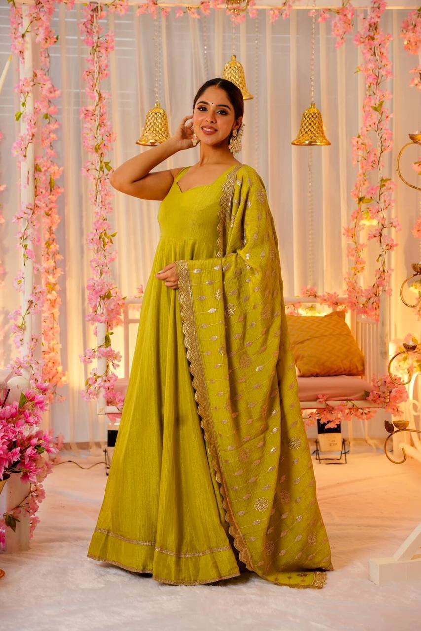 Liril Designer Roman Silk Anarkali Suit with Sequins & Zari Lace Work ClothsVilla