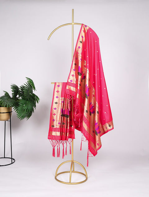 Lotus Color Zari Weaving Work Jacquard Paithani Dupatta Clothsvilla Main image