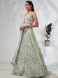 Load image into Gallery viewer, Luminous Lime Green Chiffon Lehenga Choli Set - Sequins &amp; Thread Embroidery ClothsVilla