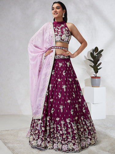 Luxurious Burgundy Sequinned Lehenga Choli Set - Embroidered Elegance ClothsVilla
