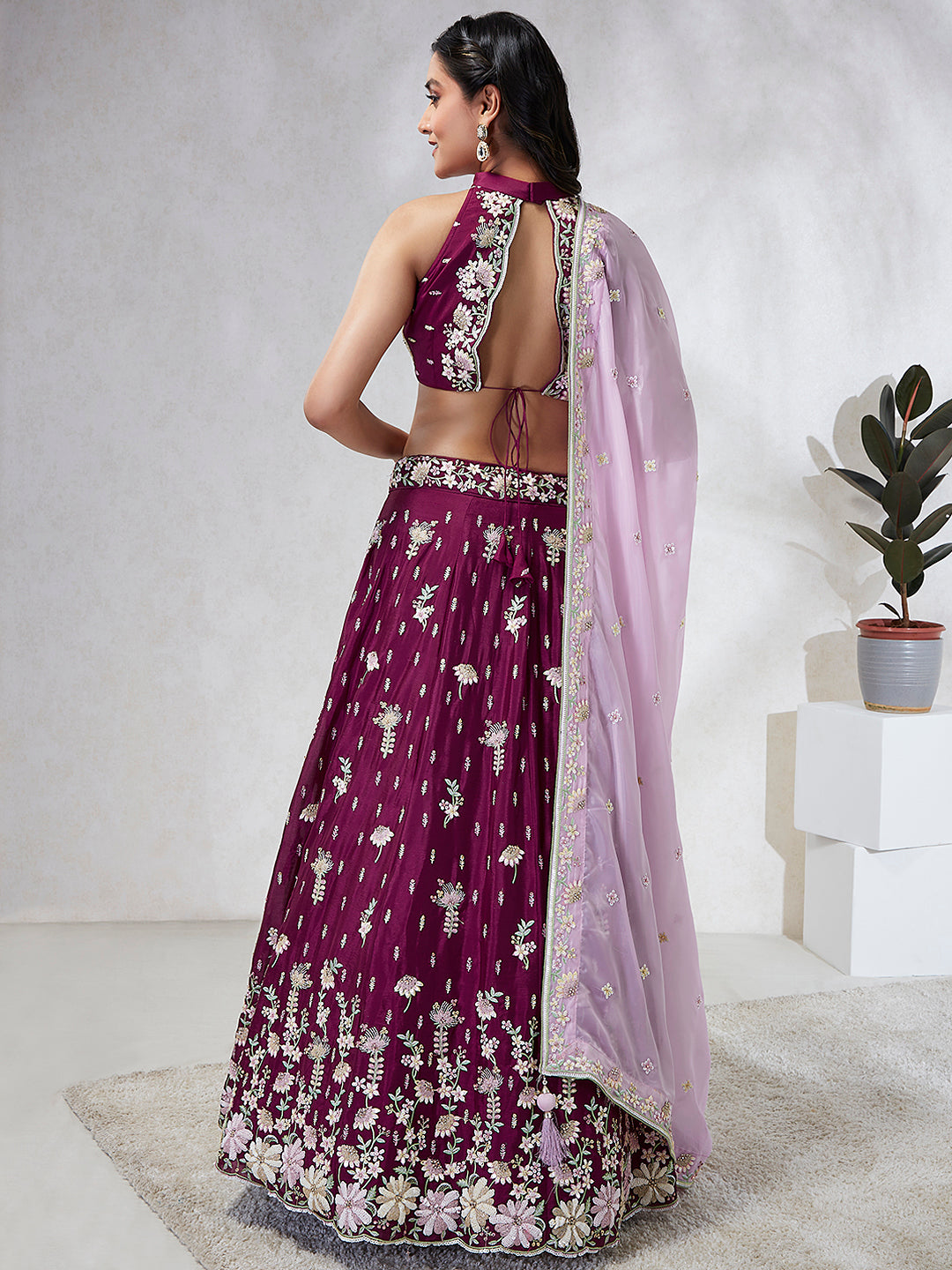 Luxurious Burgundy Sequinned Lehenga Choli Set - Embroidered Elegance ClothsVilla