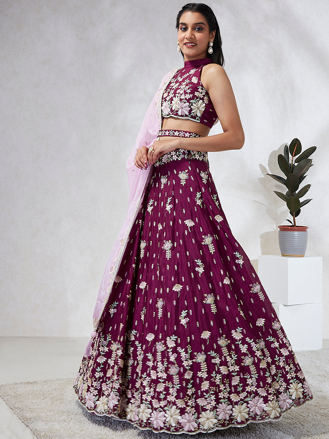 Luxurious Burgundy Sequinned Lehenga Choli Set - Embroidered Elegance ClothsVilla