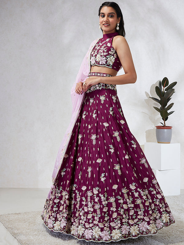 Luxurious Burgundy Sequinned Lehenga Choli Set - Embroidered Elegance ClothsVilla