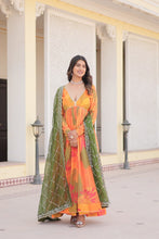 Load image into Gallery viewer, Luxurious Digital Print Alia Cut Orange Gown with Embroidered Dupatta Set ClothsVilla