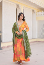 Load image into Gallery viewer, Luxurious Digital Print Alia Cut Orange Gown with Embroidered Dupatta Set ClothsVilla