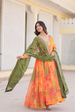 Load image into Gallery viewer, Luxurious Digital Print Alia Cut Orange Gown with Embroidered Dupatta Set ClothsVilla