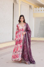 Load image into Gallery viewer, Luxurious Digital Print Alia Cut Pink Gown with Embroidered Dupatta Set ClothsVilla