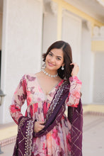 Load image into Gallery viewer, Luxurious Digital Print Alia Cut Pink Gown with Embroidered Dupatta Set ClothsVilla