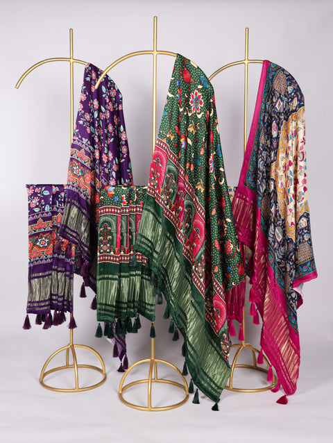 Luxurious Gaji Silk Dupatta: Digital Prints & Classic Lagdi Patta with Tassels ClothsVilla Main image