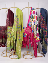 Load image into Gallery viewer, Luxurious Gaji Silk Dupatta: Digital Prints &amp; Classic Lagdi Patta with Tassels ClothsVilla