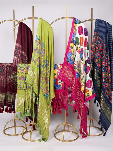 Luxurious Gaji Silk Dupatta: Digital Prints & Classic Lagdi Patta with Tassels ClothsVilla