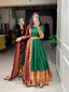 Luxurious Green Handwoven Narayanpet Gown with Zari Weaving & Dupatta ClothsVilla