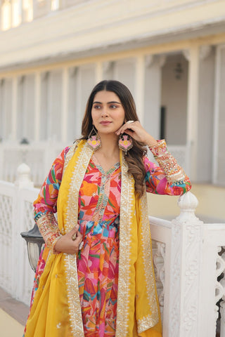 Luxurious Pink Readymade Gown with Embroidered Dupatta Set ClothsVilla