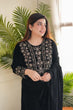 Load image into Gallery viewer, Luxurious Ramzan Special Shanya Pure Velvet Suit Set in Black with Delicate Embroidery ClothsVilla