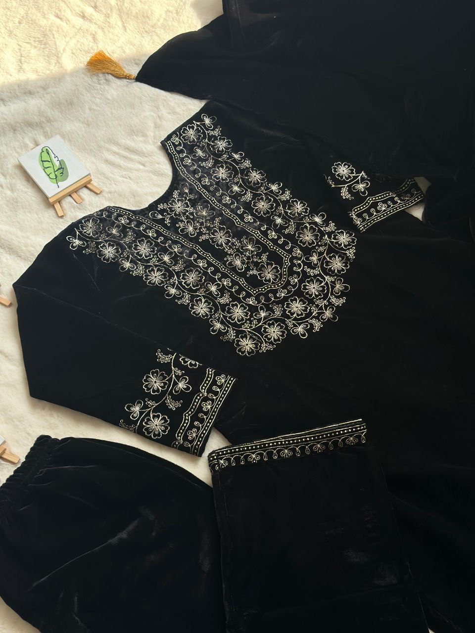 Luxurious Ramzan Special Shanya Pure Velvet Suit Set in Black with Delicate Embroidery ClothsVilla