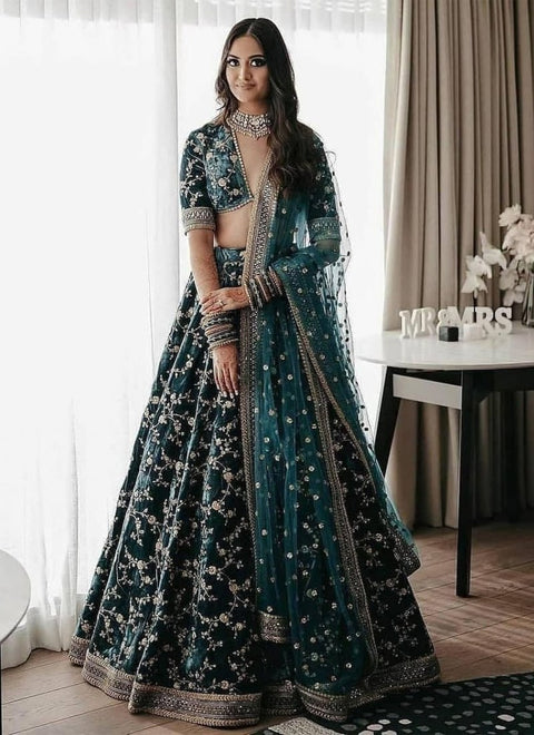 Luxurious Velvet Lehenga Set with Exquisite Cording & Sequence Embroidery ClothsVilla Main image