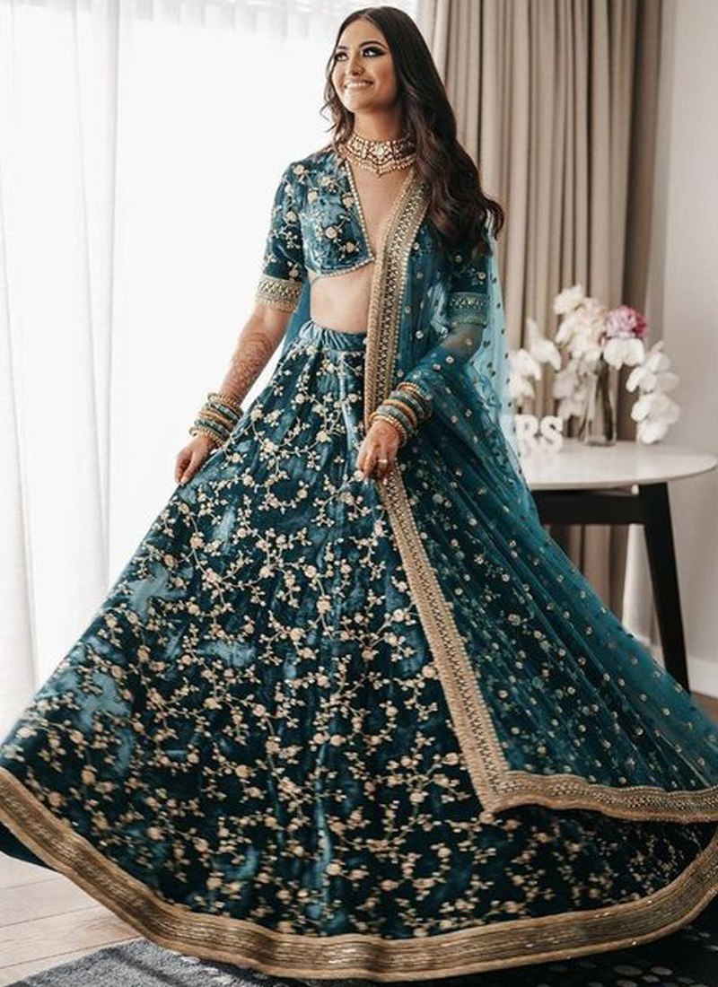 Luxurious Velvet Green Lehenga Choli Set with Exquisite Cording & Sequence Embroidery Secondary image