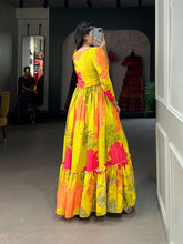 Load image into Gallery viewer, Luxurious Yellow Floral Silk Crepe Long Gown ClothsVilla
