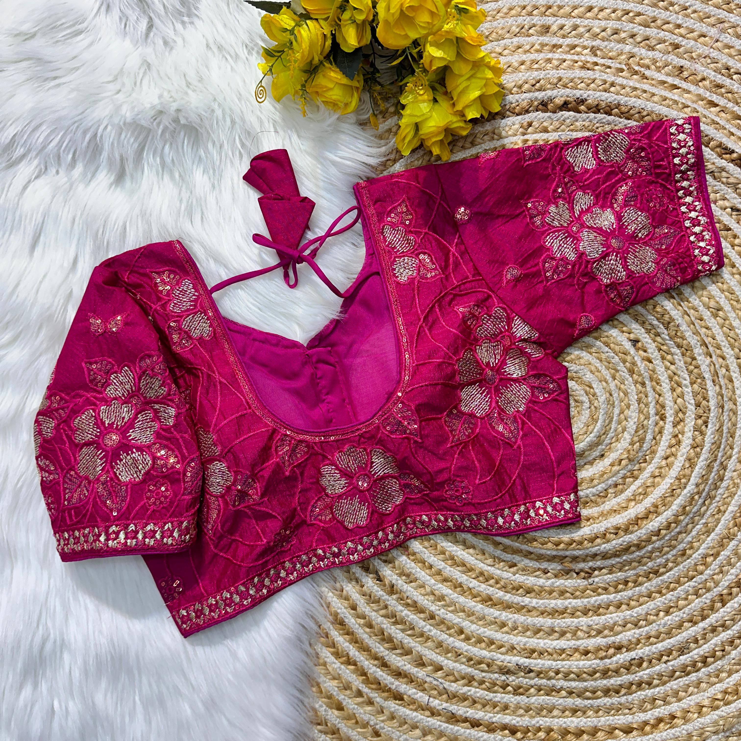 Magenta Color Soft Silk Blouse with Beautiful Embroidery and Sequence Accents ClothsVilla Main image
