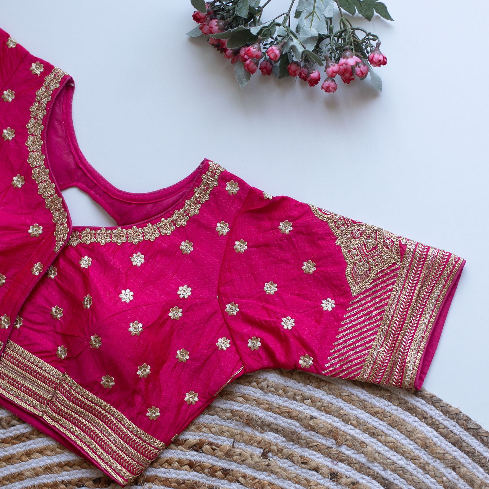 Magenta Golden Embroidered Blouse with Sequins – Caterpillar Silk Elegance ClothsVilla Main image