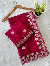 Load image into Gallery viewer, Magenta Jimmy Choo Saree with Beautiful Jaipuri Gota Work – Complete with Matching Running Blouse ClothsVilla