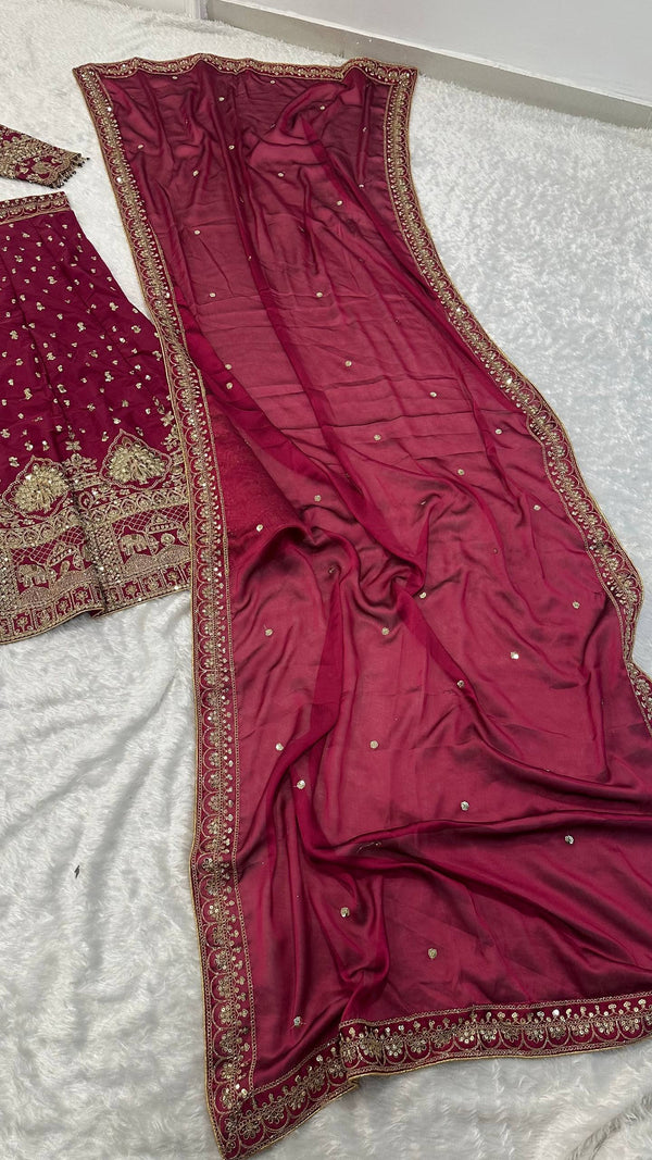 Magenta Malai Silk Lehenga Set ClothsVilla