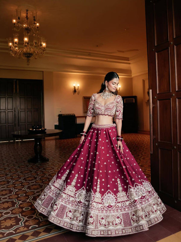 Magenta Malai Silk Lehenga Set ClothsVilla