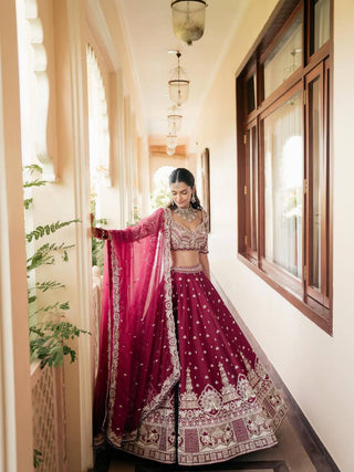 Magenta Malai Silk Lehenga Set ClothsVilla