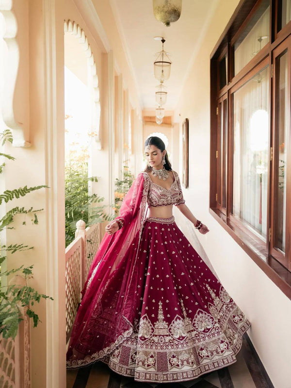 Magenta Malai Silk Lehenga Set ClothsVilla