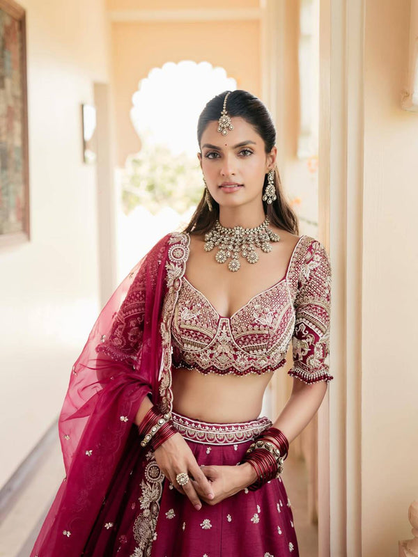 Magenta Malai Silk Lehenga Set ClothsVilla