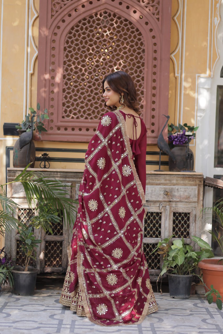 Magenta Premium Designer Ready-to-Wear Gown with Dupatta – Embroidery Zari Sequins Work