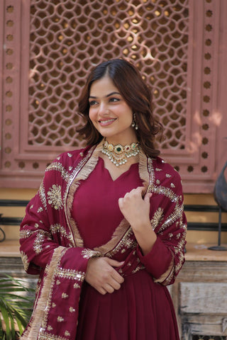Magenta Premium Designer Ready-to-Wear Gown with Dupatta – Embroidery Zari Sequins Work