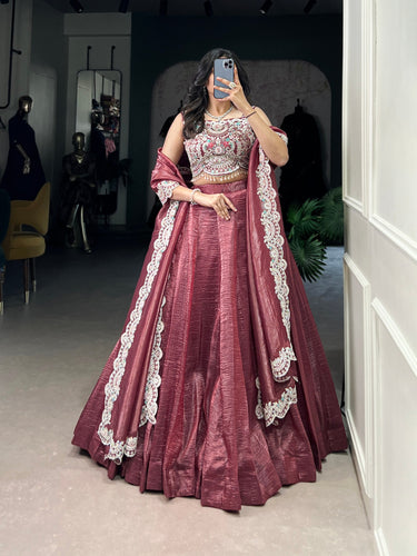 Magenta Radiant Gold Crush Lehenga Set – Luxe Elegance with Jarkan Diamond & Sequin Embroidery ClothsVilla