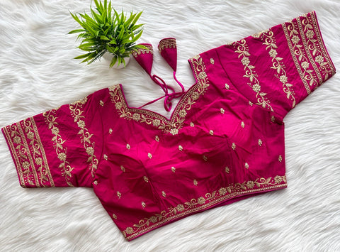 Magenta Rajbhog Silk Embroidered Blouse with Handcrafted Detailing ClothsVilla Main image