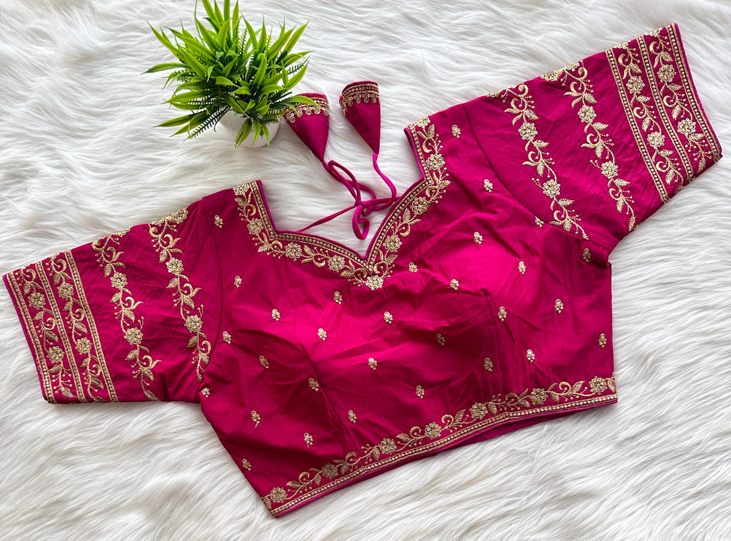 Magenta Rajbhog Silk Embroidered Blouse with Handcrafted Detailing ClothsVilla