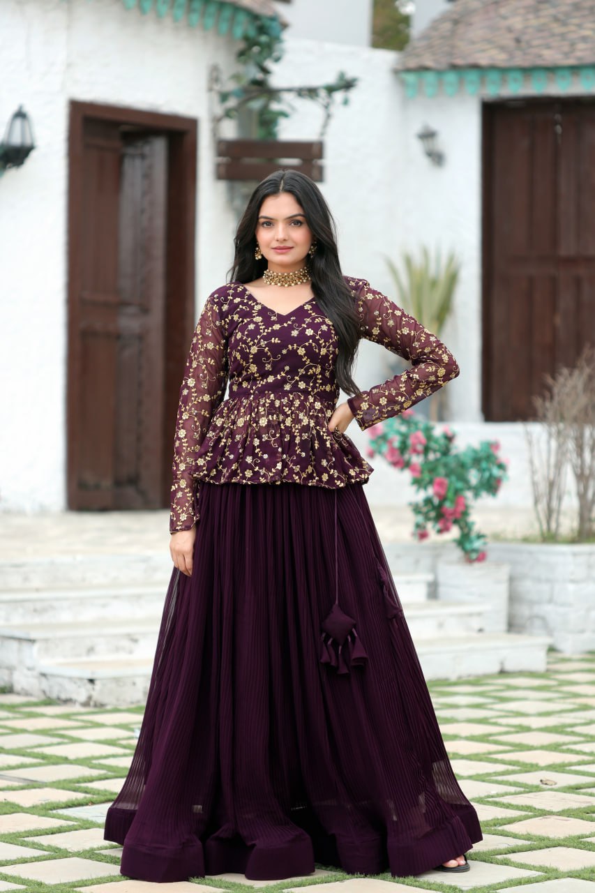Magenta Red Premium Designer Sequins Embroidered Readymade Lehenga Choli Set ClothsVilla