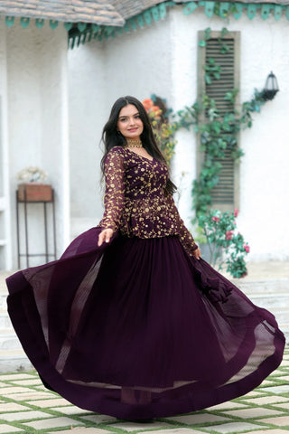 Magenta Red Premium Designer Sequins Embroidered Readymade Lehenga Choli Set ClothsVilla