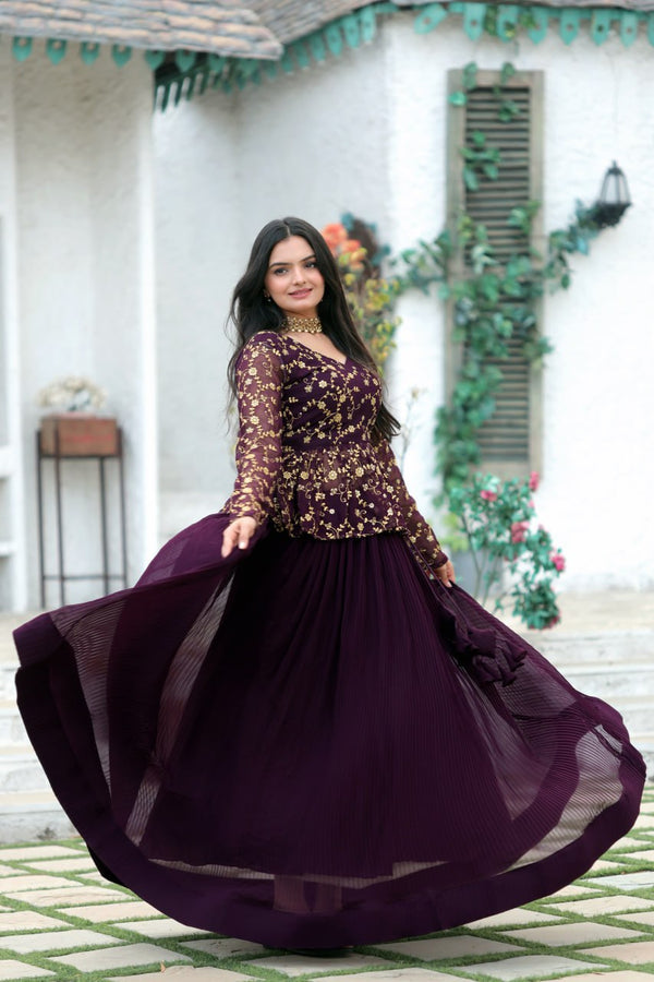 Magenta Red Premium Designer Sequins Embroidered Readymade Lehenga Choli Set ClothsVilla