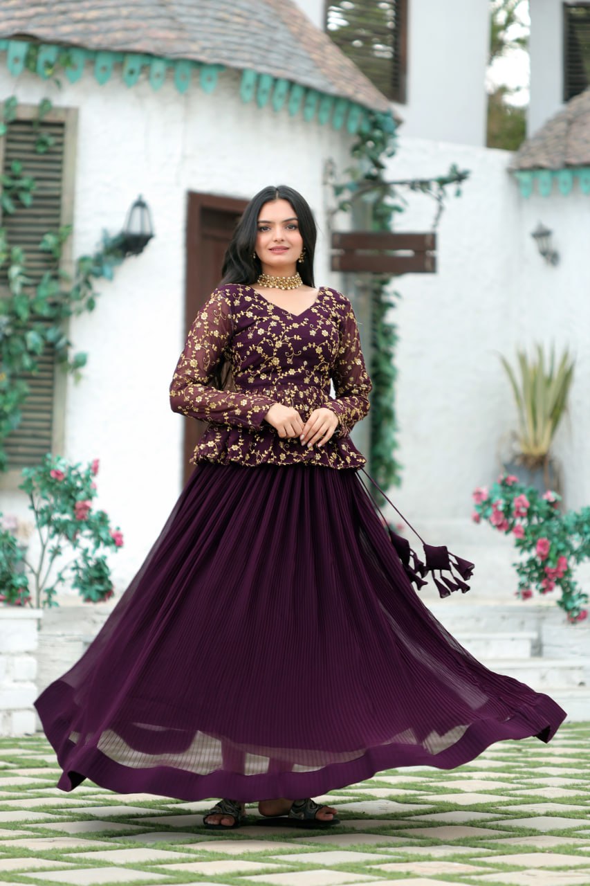Magenta Red Premium Designer Sequins Embroidered Readymade Lehenga Choli Set ClothsVilla