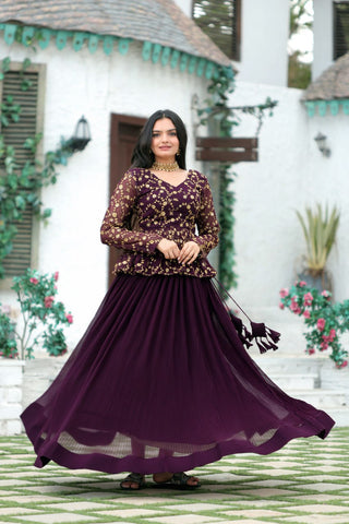 Magenta Red Premium Designer Sequins Embroidered Readymade Lehenga Choli Set ClothsVilla