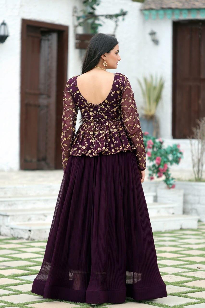 Magenta Red Premium Designer Sequins Embroidered Readymade Lehenga Choli Set ClothsVilla