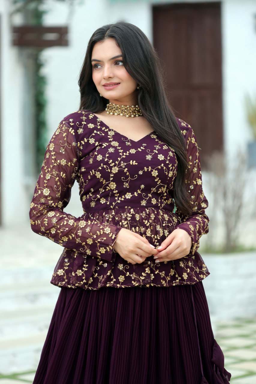 Magenta Red Premium Designer Sequins Embroidered Readymade Lehenga Choli Set ClothsVilla