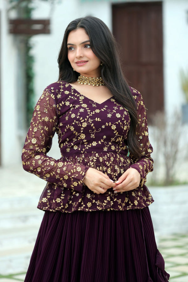 Magenta Red Premium Designer Sequins Embroidered Readymade Lehenga Choli Set ClothsVilla