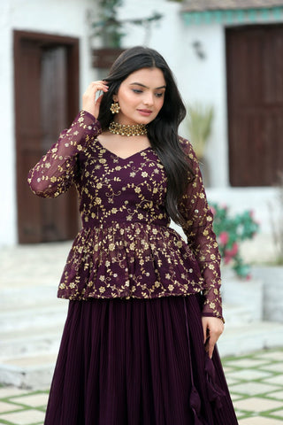 Magenta Red Premium Designer Sequins Embroidered Readymade Lehenga Choli Set ClothsVilla