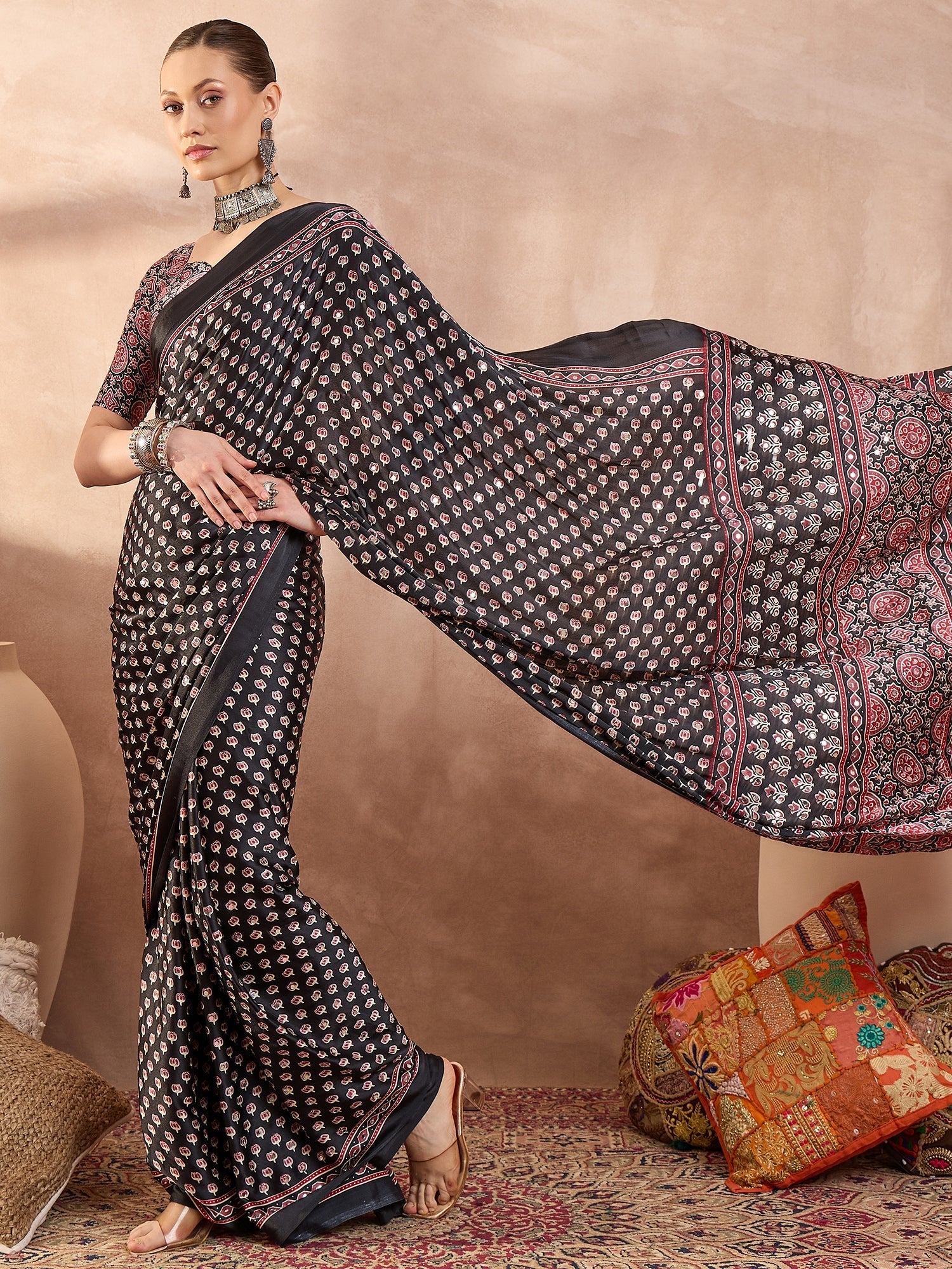 Maira Mirror Work Semi Modal Saree for Wedding & Party Wear ClothsVilla