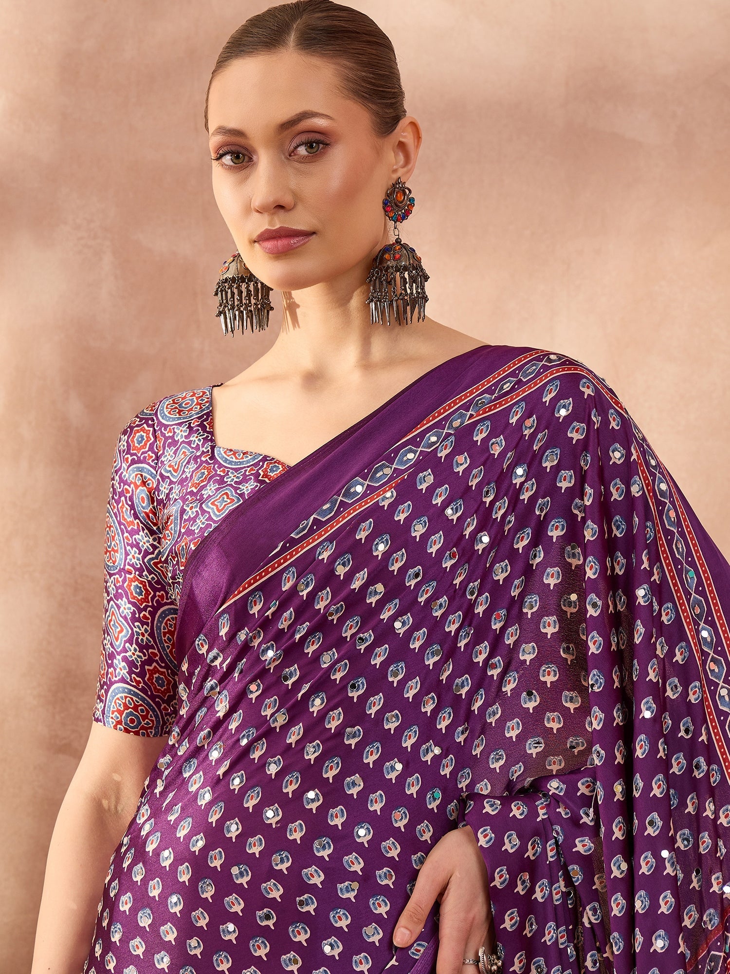 Maira Mirror Work Semi Modal Saree for Wedding & Party Wear ClothsVilla