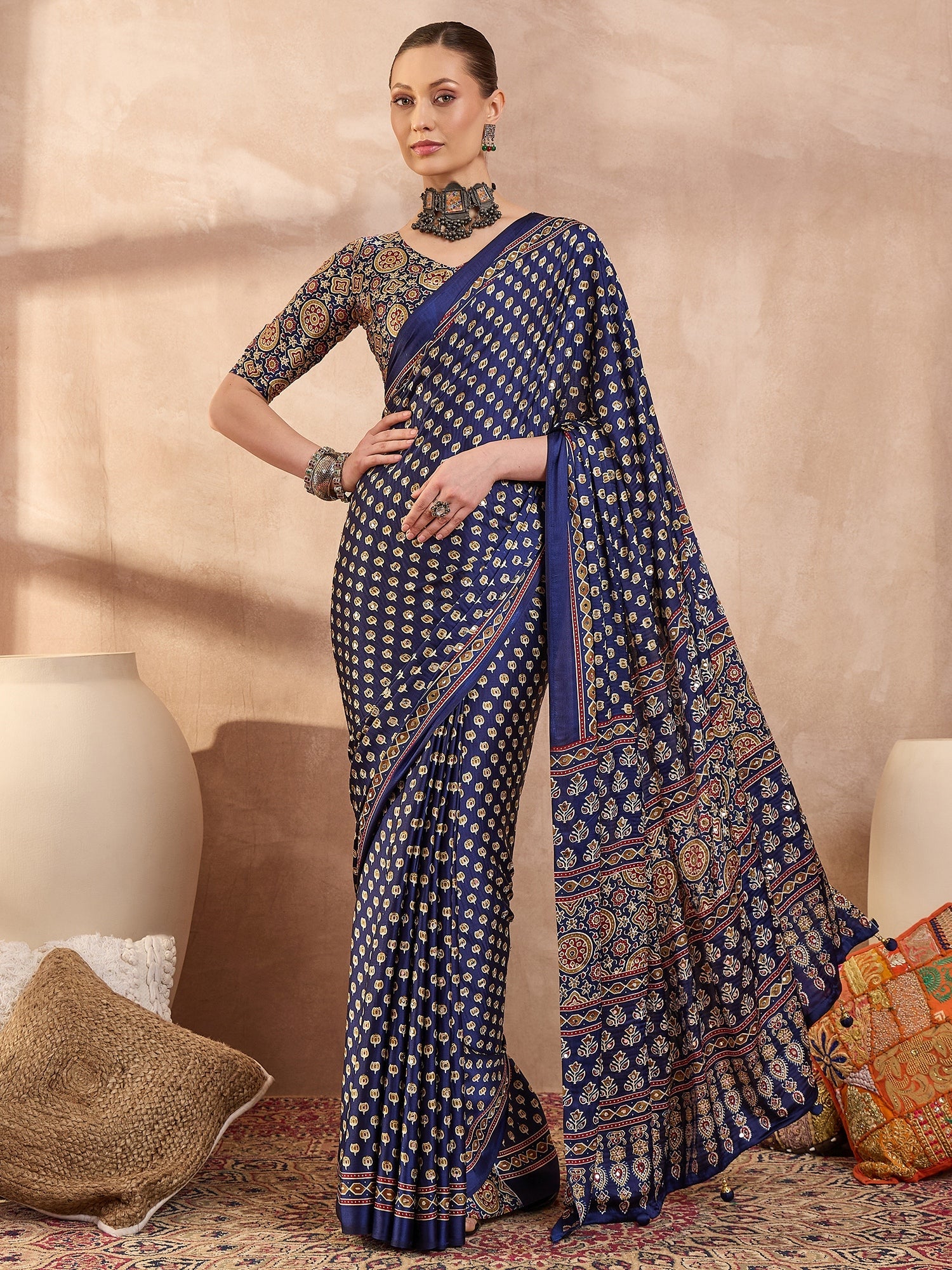 Maira Mirror Work Semi Modal Saree for Wedding & Party Wear ClothsVilla