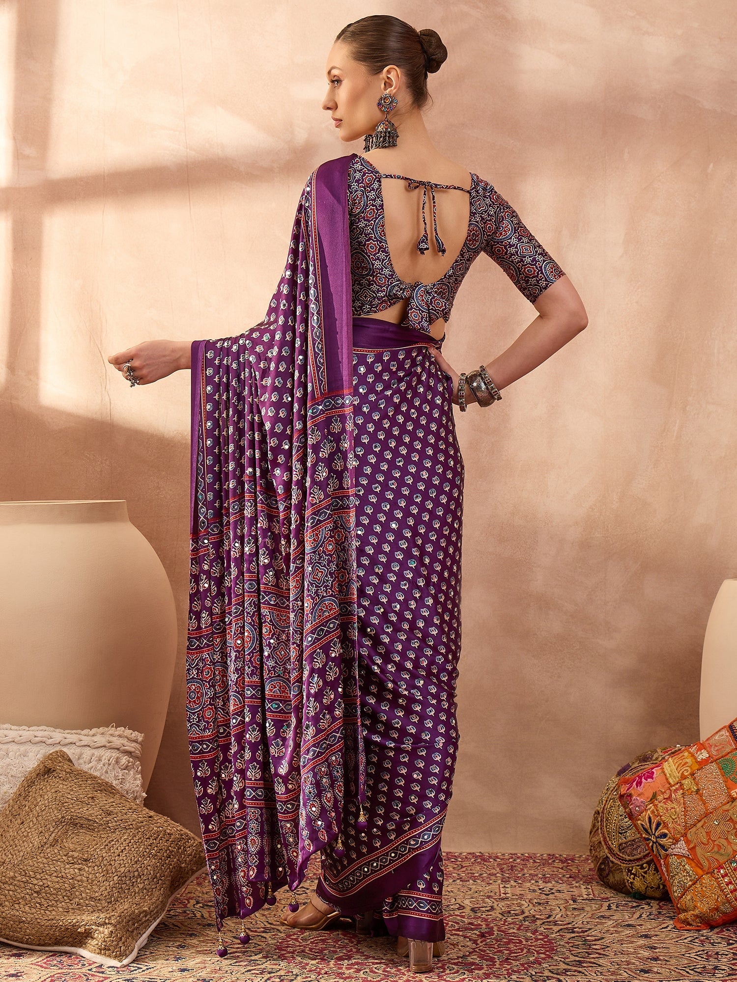 Maira Mirror Work Semi Modal Saree for Wedding & Party Wear ClothsVilla