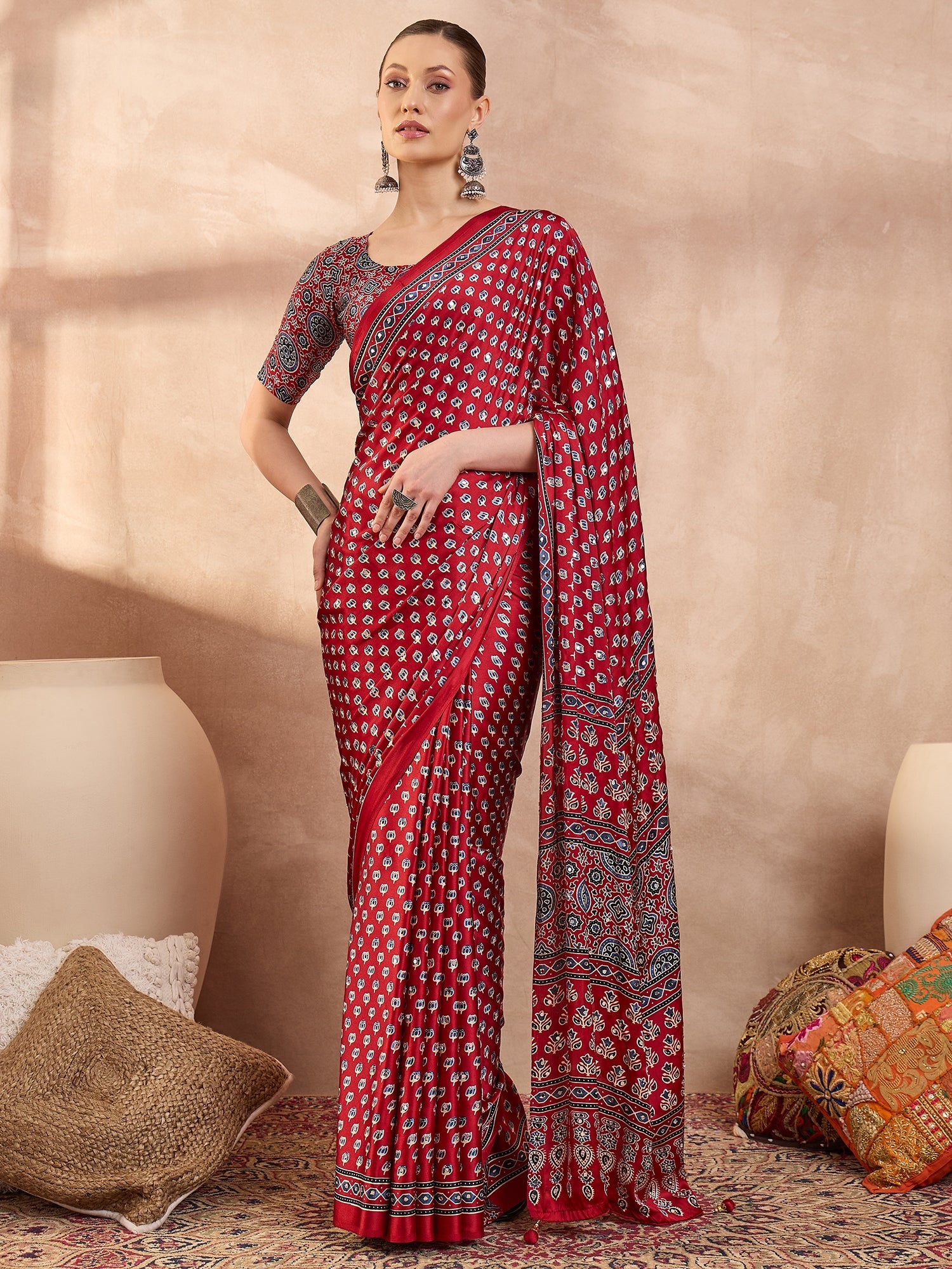 Maira Mirror Work Semi Modal Saree for Wedding & Party Wear ClothsVilla